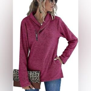 Romanstii Women’s Quarter Zip Pullover Sweatshirt Long Sleeve Cowl Neck Size L